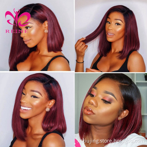 Ombre Bob Lace Frontal Wig Human Hair Brazilian Virgin Remy Hair Glueless Short Silky Straight Bob Wig with Pre-plucked Hairline